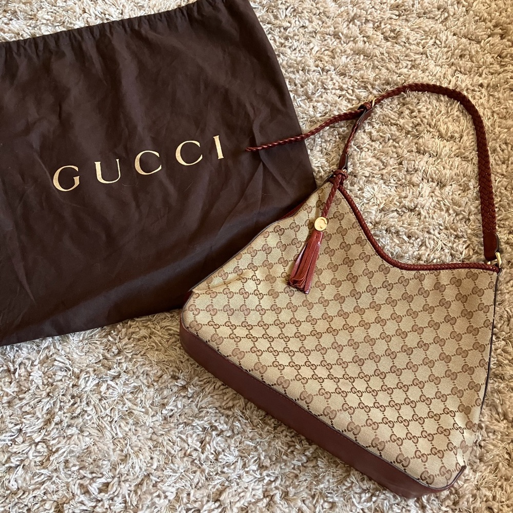 Gucci Burgundy GG Canvas Marrakech Hobo Purse